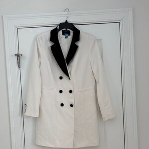 White Blazer Dress with Black Collar